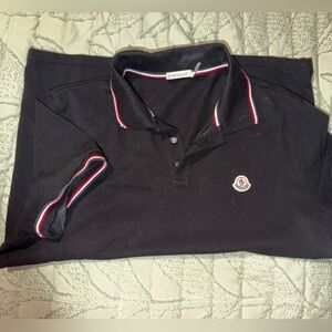 Moncler Black Polo with Tricolor Accents